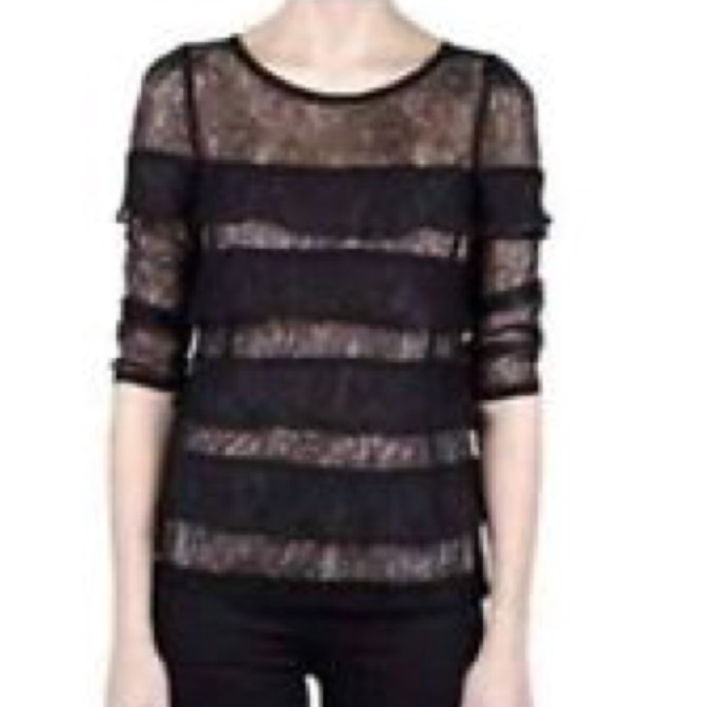 BCBGMaxAzria Black Silk & Lace Panel Top XS - Picture 1 of 1